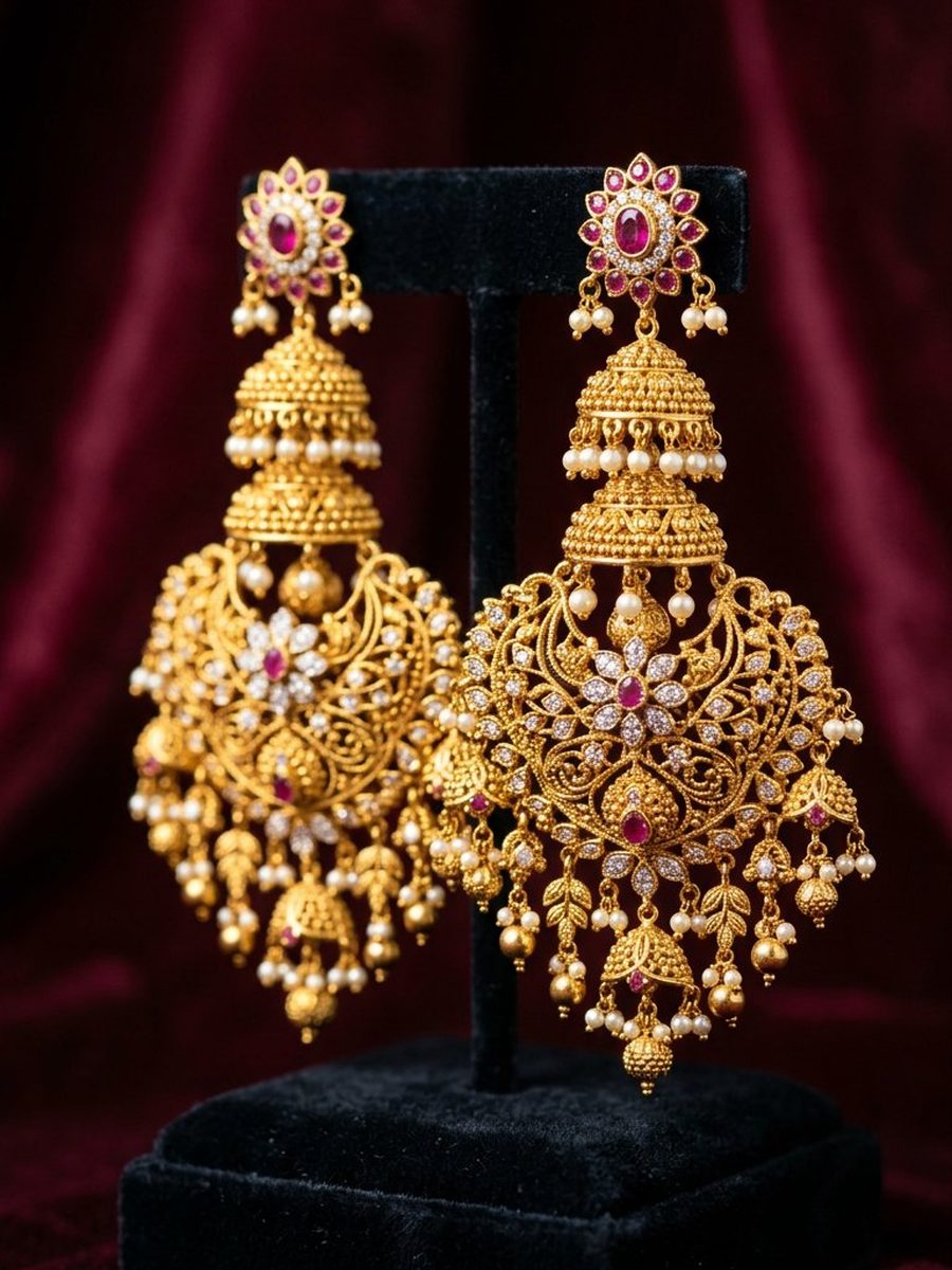 Ornate 22K gold Indian-inspired earrings
