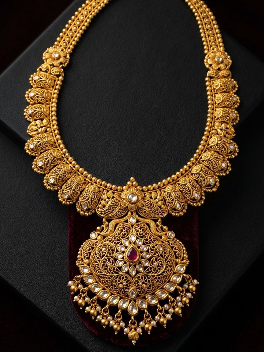 22K gold women's necklace with fine filigree detail