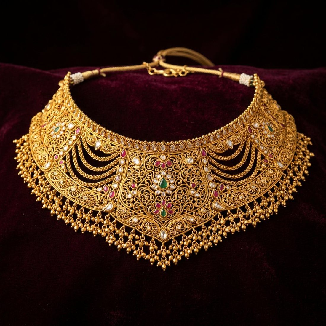 22K gold necklace with traditional Indian filigree